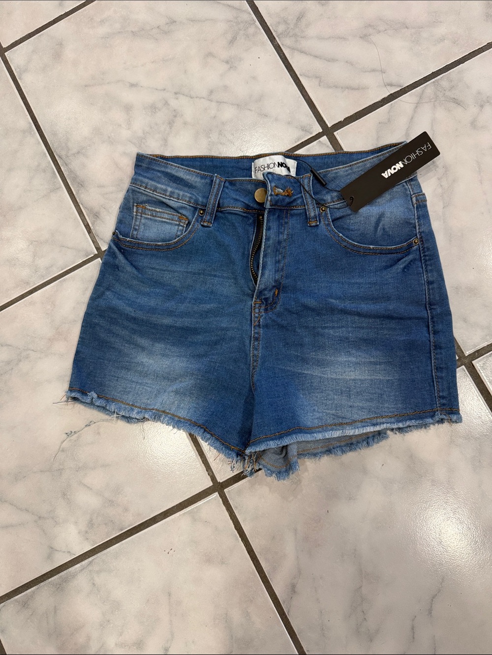Fashion Nova Medium Blue High-Rise Denim Cutoff Shorts